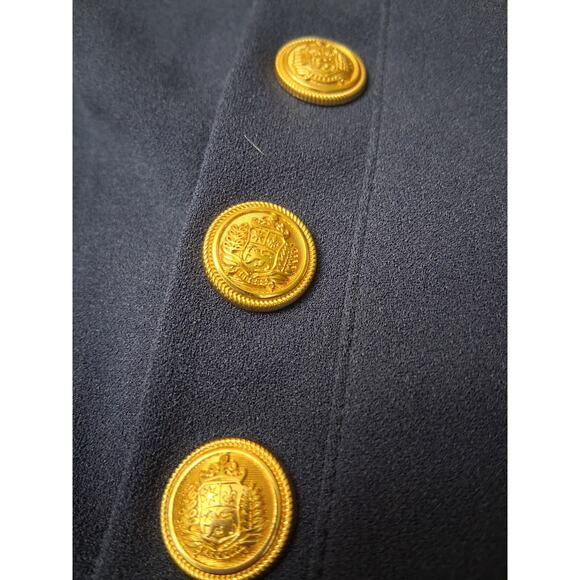 H&M Navy Blue SAILOR PANTS Flared wide leg Womens Size L GOLD Button Front - Picture 5 of 13